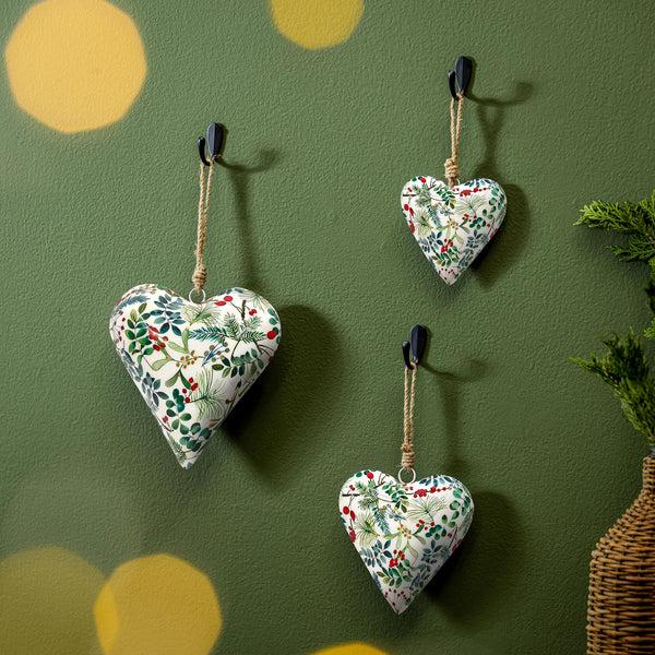 plow & hearth VivaStyle Playful Poinsettia Ornament Metal Ornament Festive Foliage Heart Set of 3