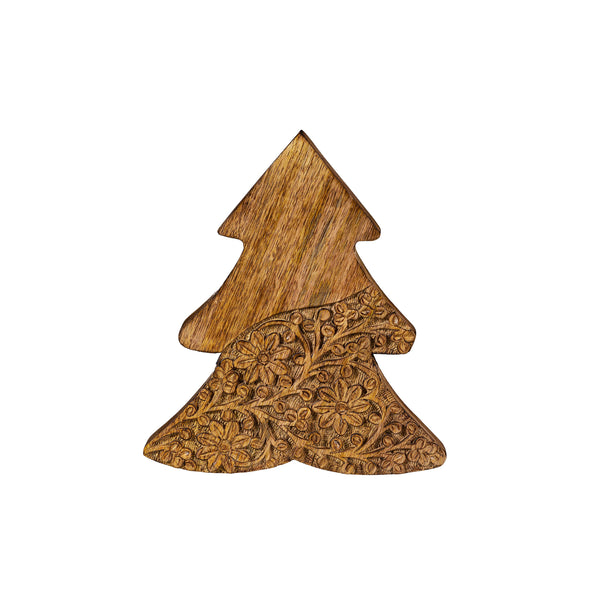 Plow & Hearth VivaStyle Playful Poinsettia Table Decor Wood Decor Carved Floral Tree Set Of 2