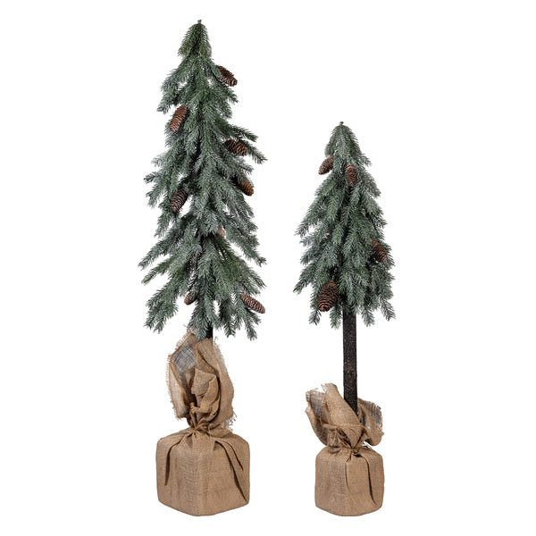 plow & hearth VivaStyle Playful Poinsettia Tree Indoor/Outdoor Artificial Pine Tree in Burlap Sack Set of 2
