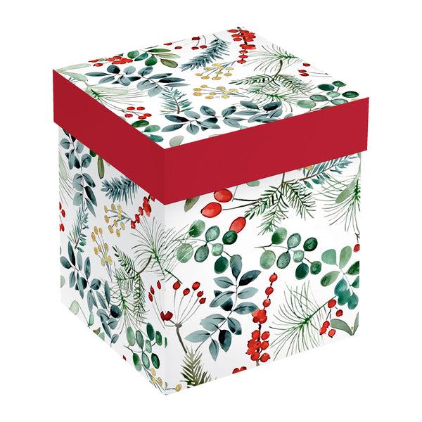 Plow & Hearth VivaStyle Playful Poinsettia Wine Glass Stemless Glass Festive Foliage 17oz Gift Box