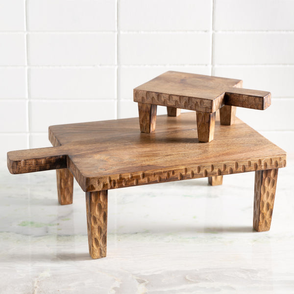 Plow & Hearth VivaStyle Serving Board Wood Serving Board With Legs Set Of 2