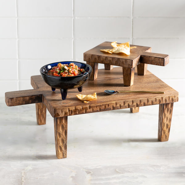 plow & hearth VivaStyle Serving Board Wood Serving Board with Legs Set of 2