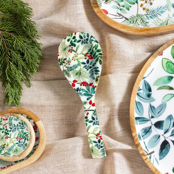 plow & hearth VivaStyle Spoon Rest Wood Spoon Rest Festive Foliage 10.25"L