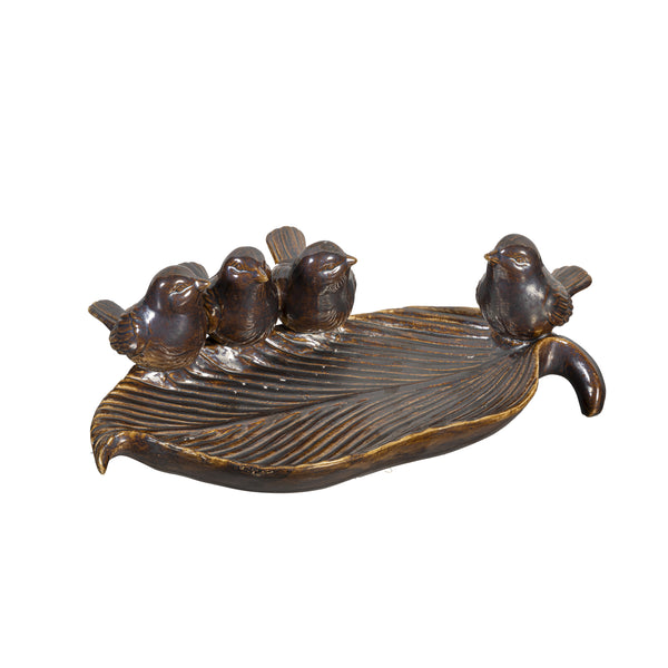 Plow & Hearth VivaStyle Table Decor Ceramic Leaf With Birds 11"L