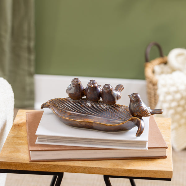 plow & hearth VivaStyle Table Decor Ceramic Leaf with Birds 11"L