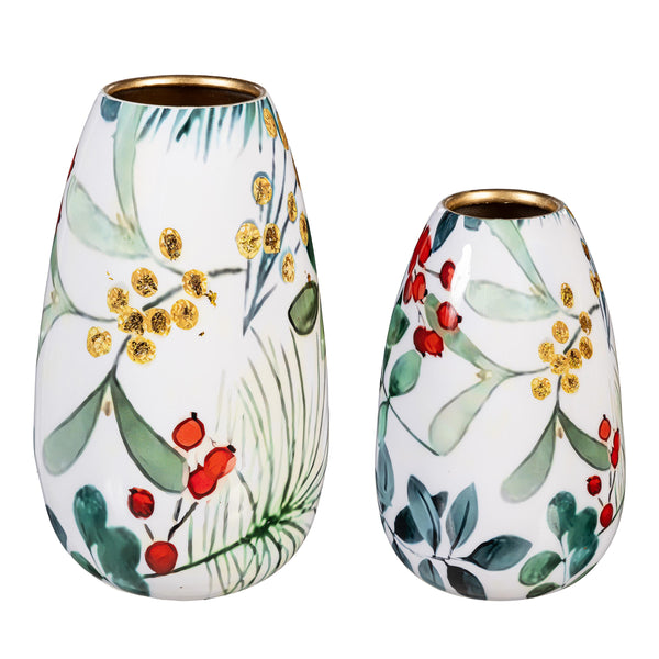 Plow & Hearth VivaStyle VivaStyle Playful Poinsettia Vase Metal Vase Festive Foliage Set Of 2