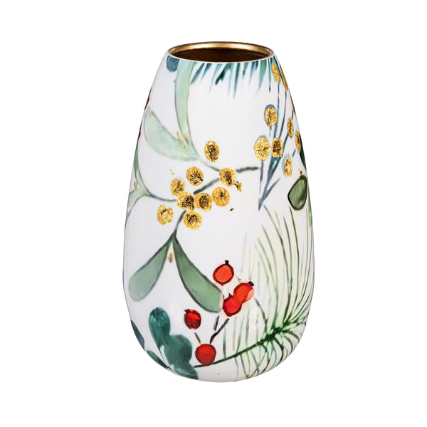 Plow & Hearth VivaStyle VivaStyle Playful Poinsettia Vase Metal Vase Festive Foliage Set Of 2