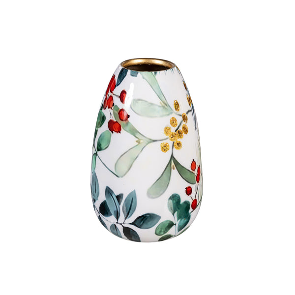 Plow & Hearth VivaStyle VivaStyle Playful Poinsettia Vase Metal Vase Festive Foliage Set Of 2