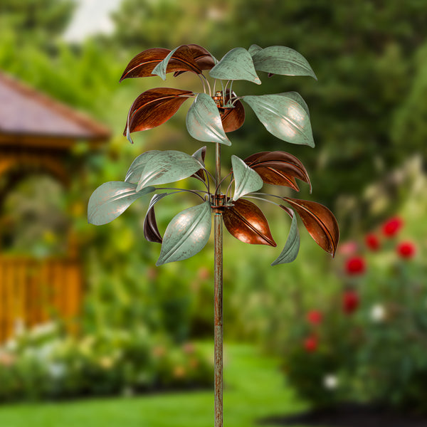 plow & hearth VivaStyle Wind Spinner Verdigris & Copper Leaf 96"H