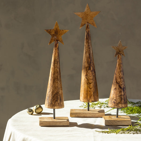 Plow & Hearth VivaSyle Playful PoinsettiaTable Decor Wood Decor Tree Set Of 3