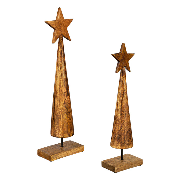 Plow & Hearth VivaSyle Playful PoinsettiaTable Decor Wood Decor Tree Set Of 3