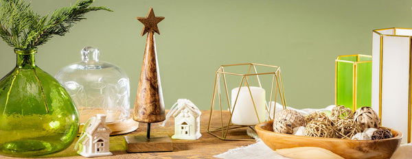 Plow & Hearth VivaSyle Playful PoinsettiaTable Decor Wood Decor Tree Set Of 3