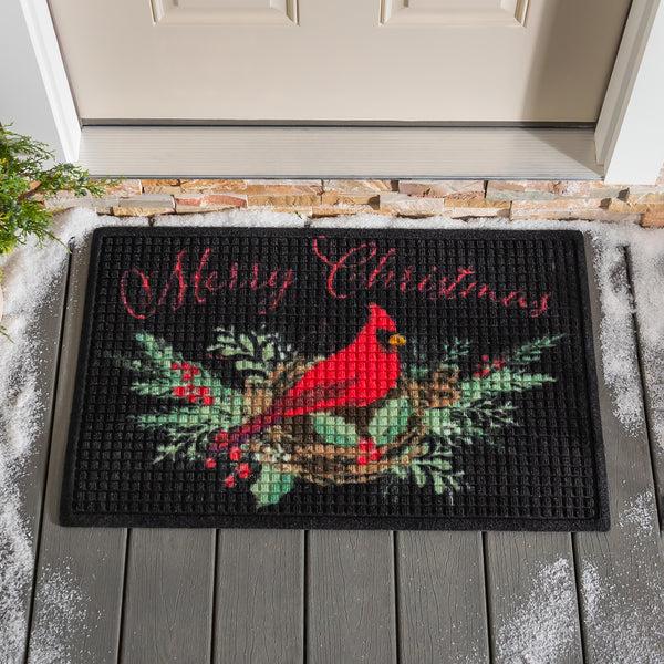 plow & hearth Waterhog Merry Christmas Cardinal Indoor/Outdoor Doormat 2' x 3'