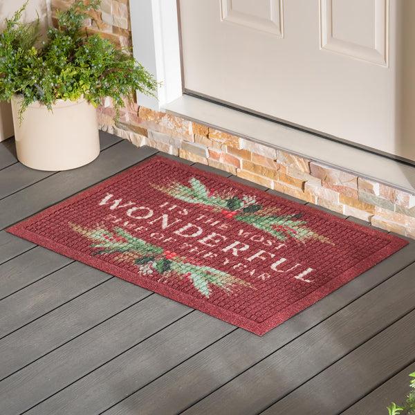 Plow & Hearth Waterhog Wonderful Time Holly Indoor/Outdoor Doormat 2' X 3'