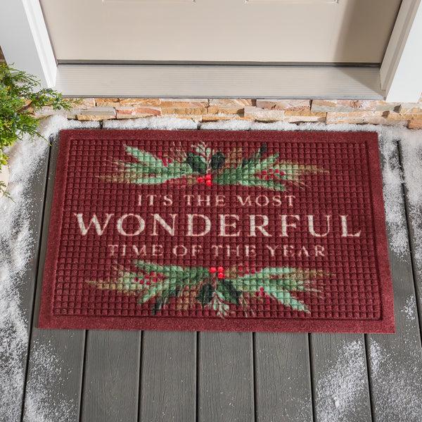 plow & hearth Waterhog Wonderful Time Holly Indoor/Outdoor Doormat 2' x 3'