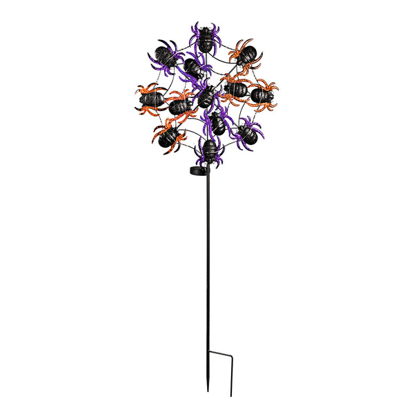 Plow & Hearth Web Of Spiders Garden Stake With Solar Chasing Light Effect