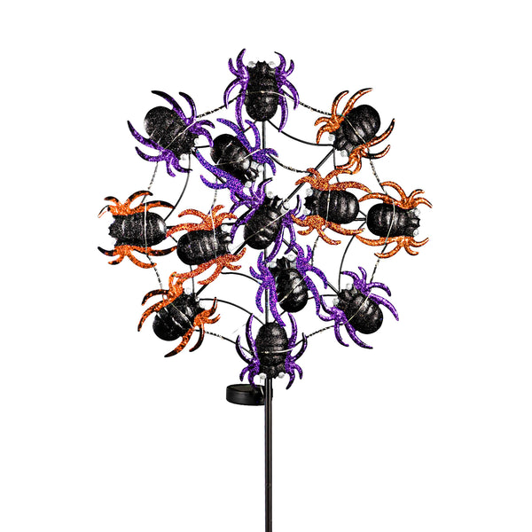 Plow & Hearth Web Of Spiders Garden Stake With Solar Chasing Light Effect