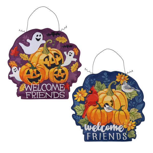 Plow & Hearth Welcome Friends Of Fall/Halloween Double Sided Estate Door Décor
