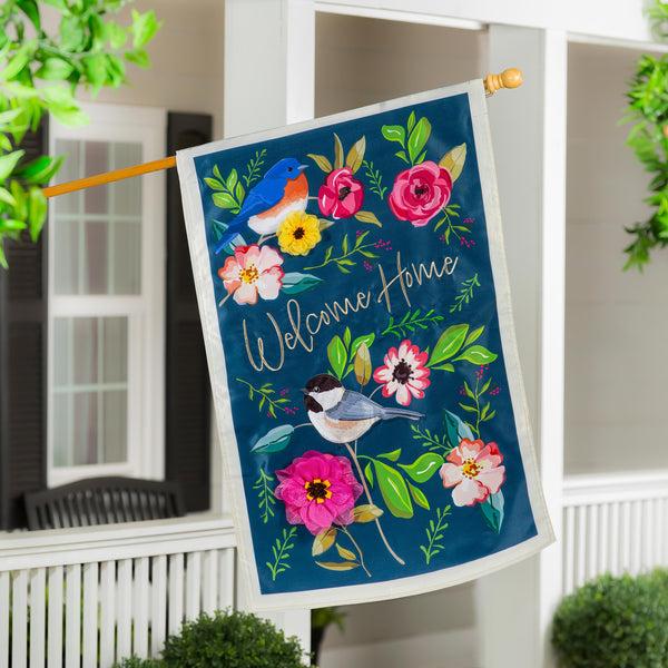 plow & hearth Welcome Home Songbirds Applique House Flag