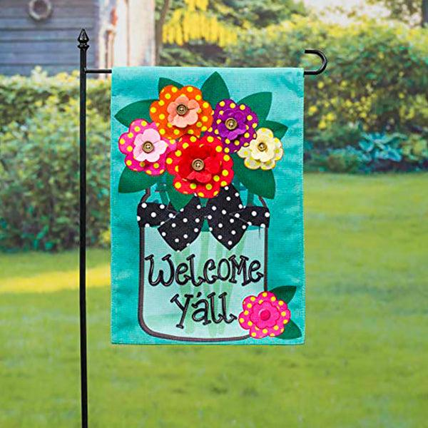 Plow & Hearth Welcome Y'all Burlap Garden Flag And Sassafras Mat Set