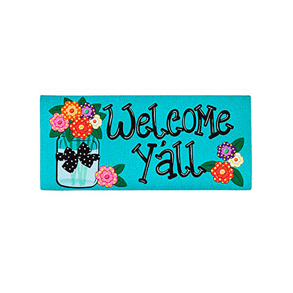 Plow & Hearth Welcome Y'all Burlap Garden Flag And Sassafras Mat Set