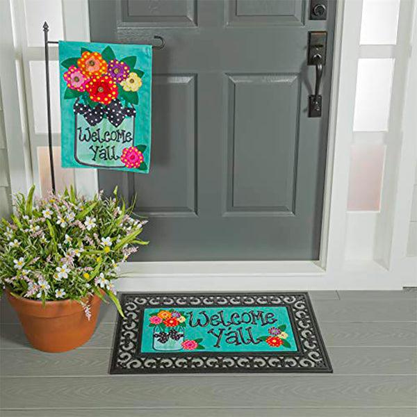 plow & hearth Welcome Y'all Burlap Garden Flag and Sassafras Mat Set
