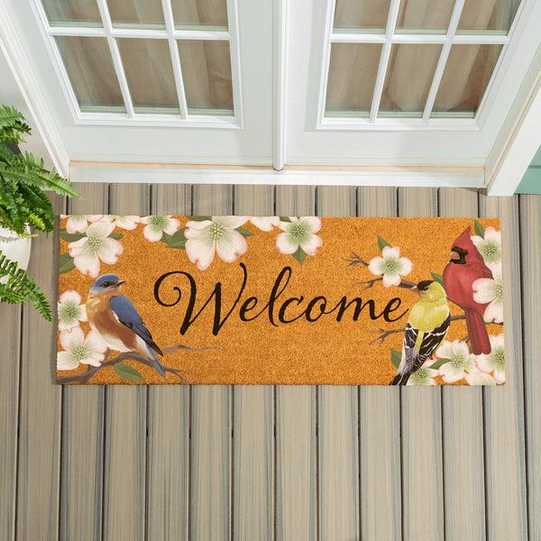 plow & hearth What She Shed Bird Bunch Coir Mat 60"x24"