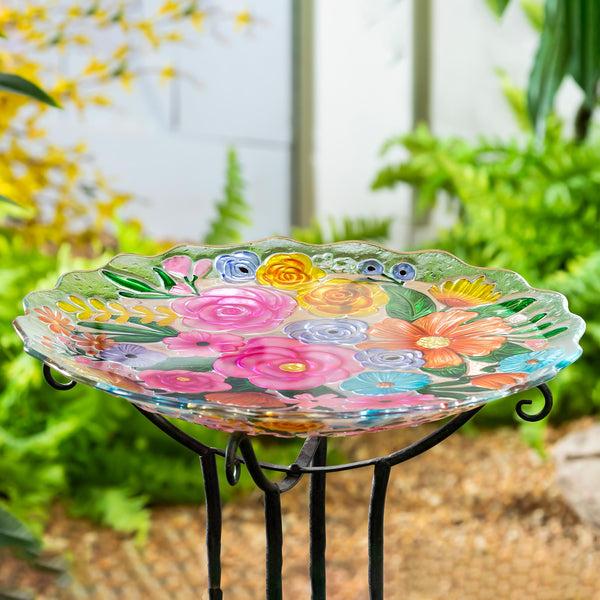 Plow & Hearth What She Shed Birdbath Glass Bundle Of Flowers 18"