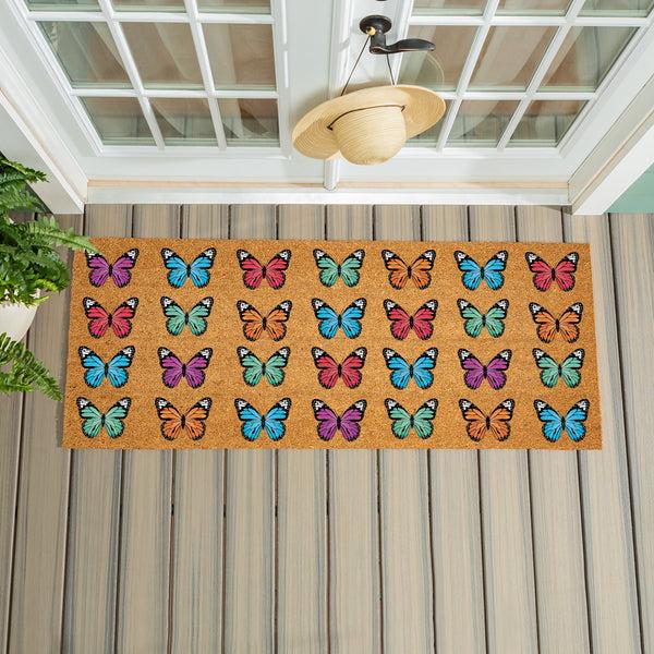 plow & hearth What She Shed Butterfly Family Coir Mat 60"x24"