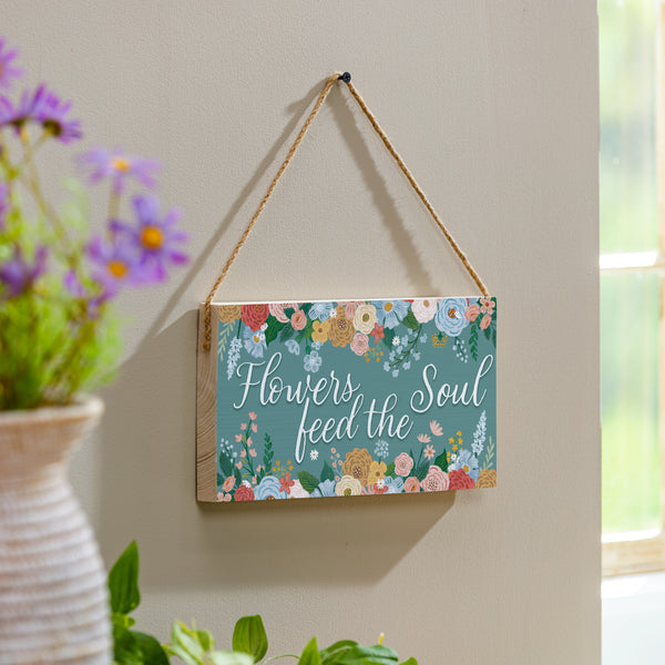 plow & hearth What She Shed Garden Decor Hanging Sign Floral Birds 11" L x 6" H