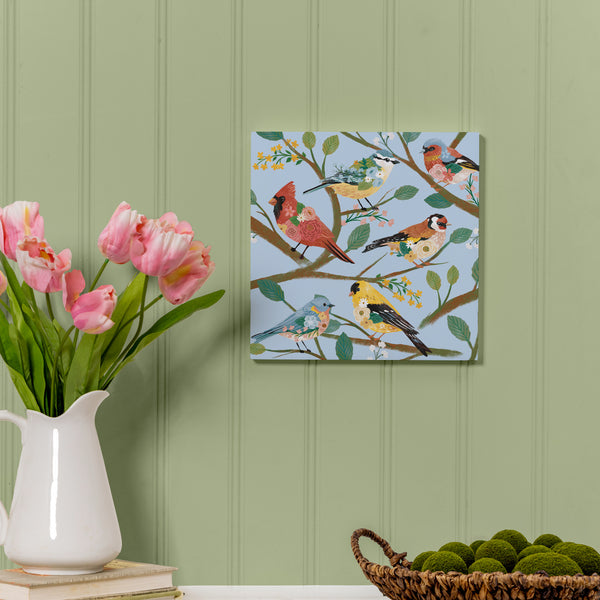 plow & hearth What She Shed Indoor Wall Decor Floral Birds 12" L x 12" H
