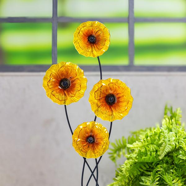 plow & hearth What She Shed Indoor Wall Decor Glass & Metal Sunflower Wall Art