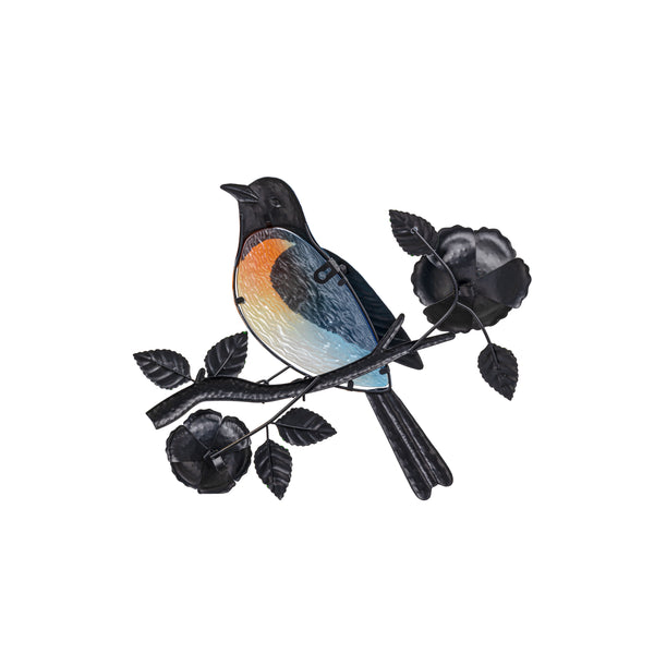 Plow & Hearth What She Shed Indoor Wall Decor Metal & Glass Bird On Branch Wall Art