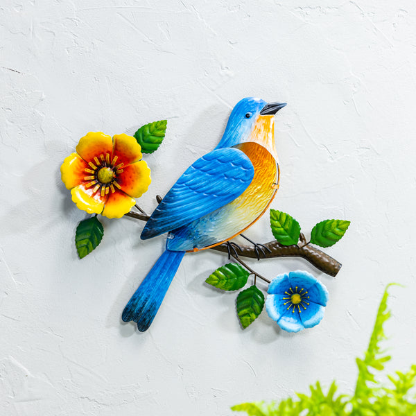 plow & hearth What She Shed Indoor Wall Decor Metal & Glass Bird on Branch Wall Art