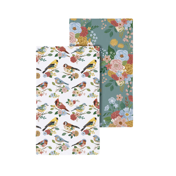 plow & hearth What She Shed Kitchen Towel Quick Dry Waffle Weave Double-Sided Birds 30"L x 18"W