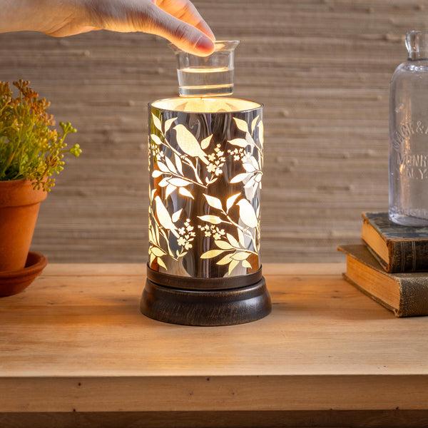 Plow & Hearth What She Shed LED Table Decor Aromatherapy Oil Warmer Floral Bird 7"H