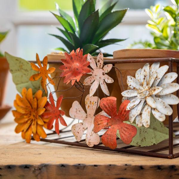 Plow & Hearth What She Shed Planters Metal Stand With Terracotta Planters Floral Decals
