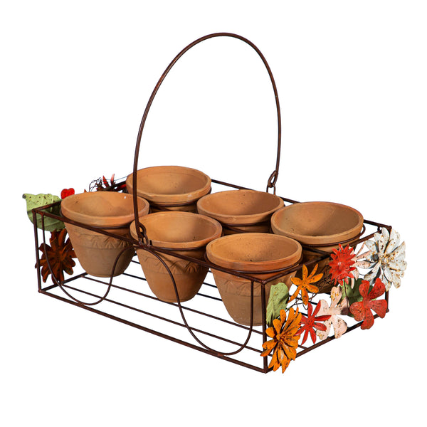 Plow & Hearth What She Shed Planters Metal Stand With Terracotta Planters Floral Decals
