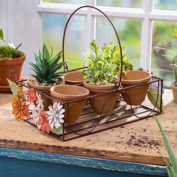 plow & hearth What She Shed Planters Metal Stand with Terracotta Planters Floral Decals