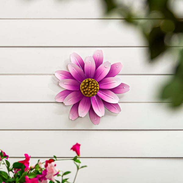 plow & hearth What She Shed Wind Spinner Metal Pink Sunflower Wall Spinner 13"