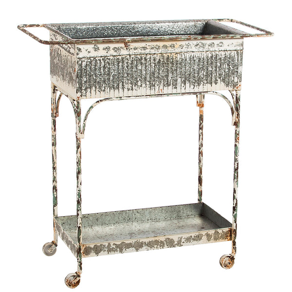 plow & hearth White Washed Galvanized Metal Two Tier Cart with Tub on the top