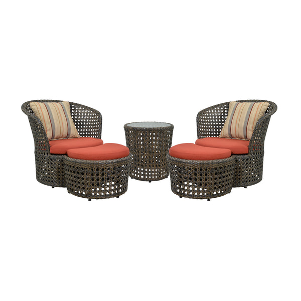 Plow & Hearth Wicker Conversation Set With Ottomans And Sunbrella Cushions 5-Piece Set