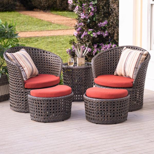 plow & hearth Wicker Conversation Set with Ottomans and Sunbrella Cushions 5-Piece Set