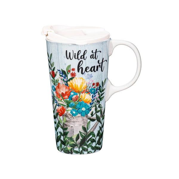plow & hearth Wild At Heart Watering Can Ceramic Perfect Cup 17oz Gift Box