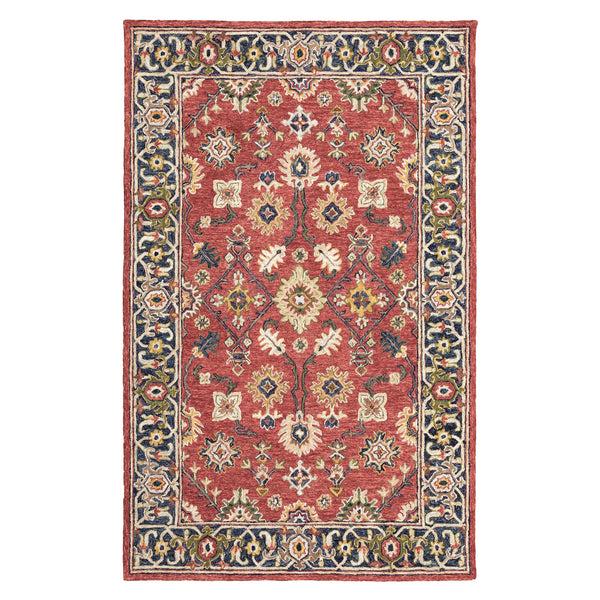 Plow & Hearth Willow Oaks Red Wool Border Rug 3'6" X 5'6"