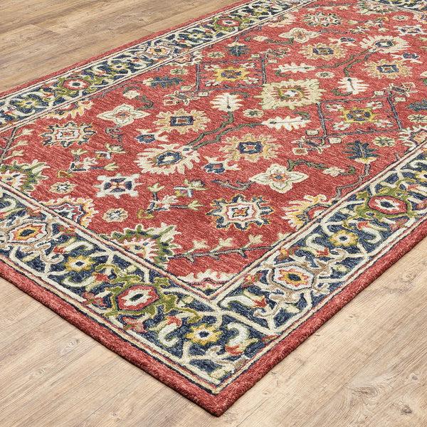 plow & hearth Willow Oaks Red Wool Border Rug 3'6" x 5'6"