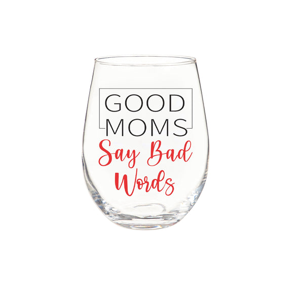Plow & Hearth Wine Glass Stemless Glass Good Moms 17oz Gift Box