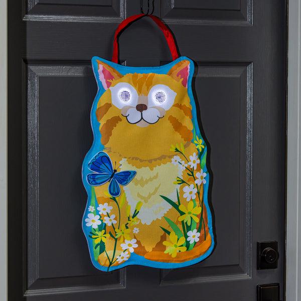 plow & hearth Winky Blinky Hello There Cat LED Door Decor