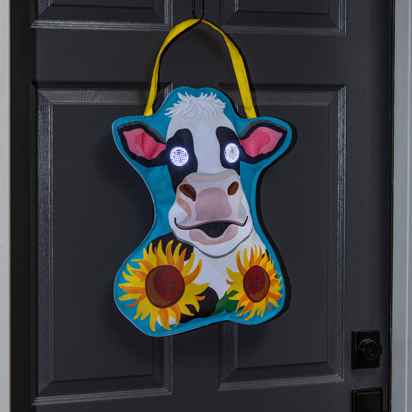 plow & hearth Winky Blinky Welcome Y'all Cow LED Door Decor