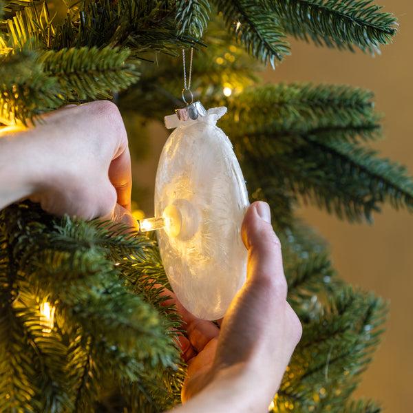 Plow & Hearth Winter Blues Florest Oval Lighted Ornament